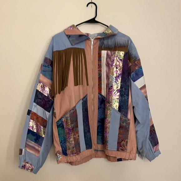 Vintage Handmade Patchwork Faux Suede Jacket L - Picture 3 of 10